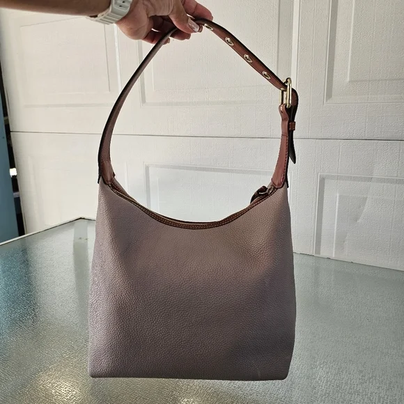 Dooney & Bourke Taupe & Brown Pebble Grain Leather Shoulder Bag - Picture 3 of 16